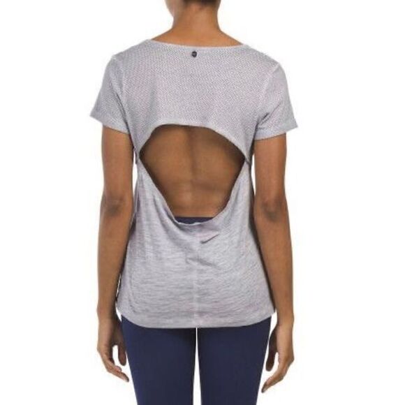 LORNA Jane ‘Cara’ Short Sleeve Open Back Tee Shirt In Heathered Gray Size Small - Picture 1 of 15